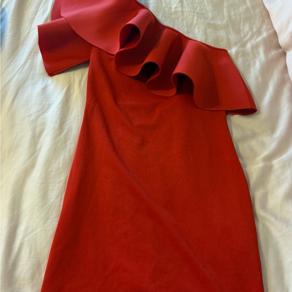 Red One-Shoulder Ruffle Dress - Picture 2 of 2